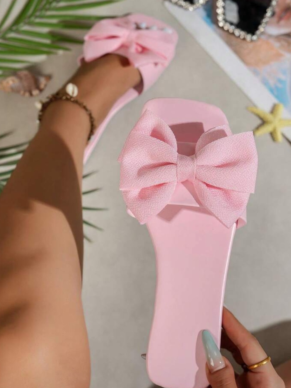 Pink Bow Slide Sandals for Women